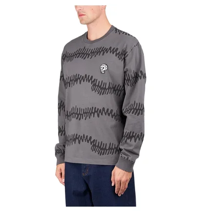 by Parra Stitched Skull Long Sleeve T-Shirt (Grau / Schwarz)