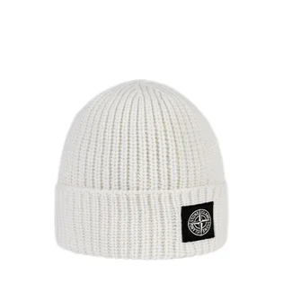 Stone Island Ribbed Beanie (Weiß)