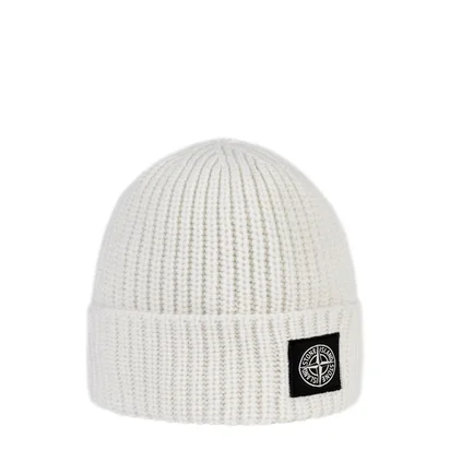 Stone Island Ribbed Beanie (Weiß)