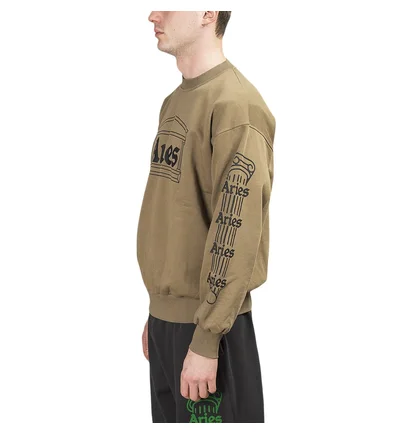 Aries Column Crewneck Sweatshirt (Khaki / Schwarz)