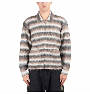 Obey Reggie Zip Up Cardigan Sweater (Braun / Beige)
