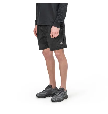 Stone Island Nylon Metal Patch Logo Swim Shorts (Schwarz)
