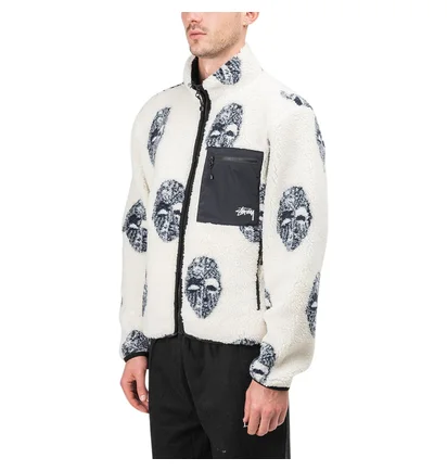 Stüssy Mask Jacquard Sherpa Jacket (Weiß / Schwarz)