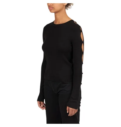 032c Unbutton Longsleeve Knit Top (Schwarz)
