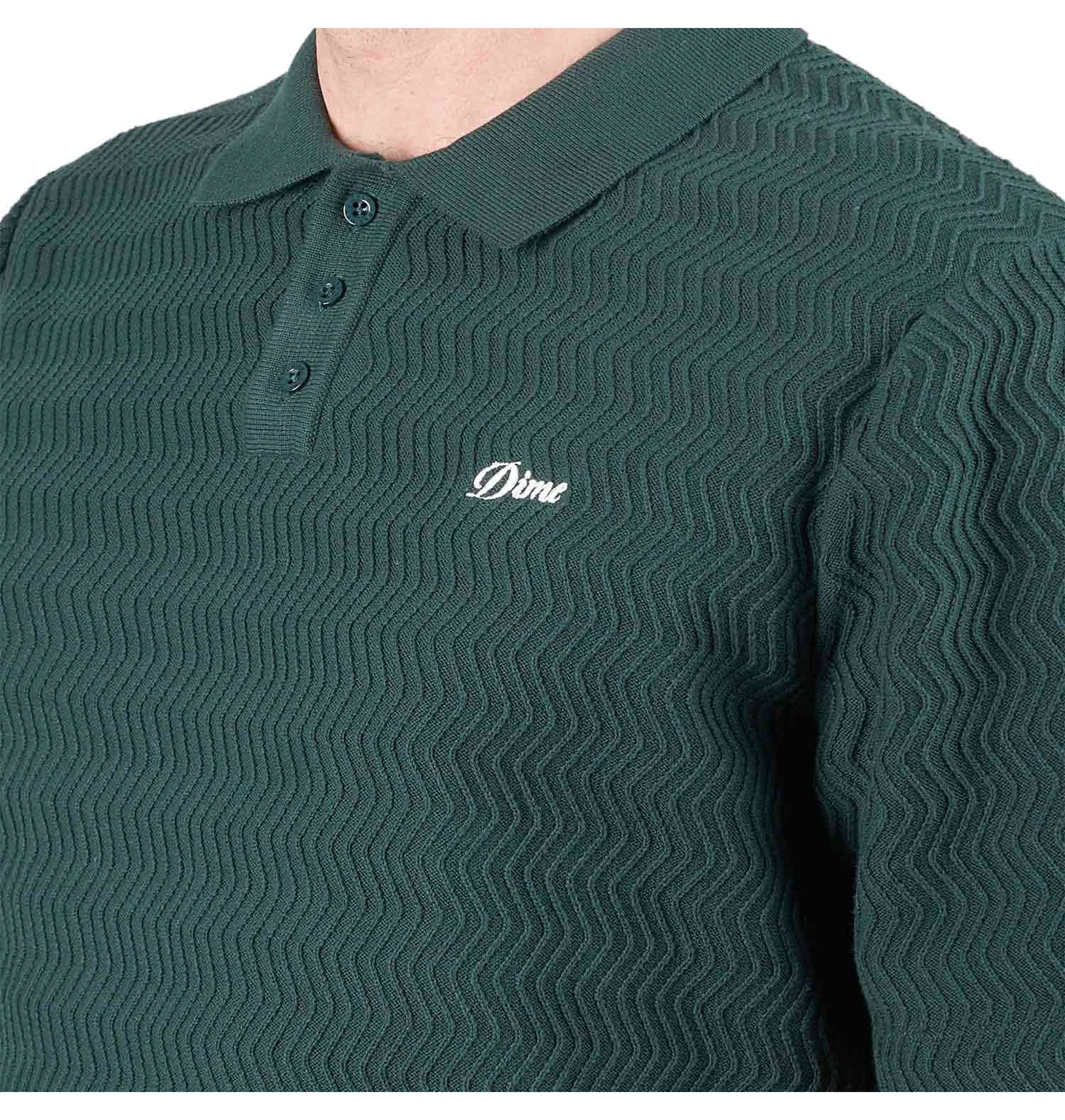 Dime Wave Cable Knit Polo (Dunkelgrün) DIMESP248FOR - Allike Store