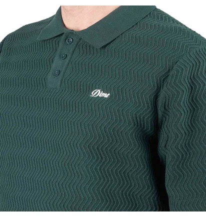 Dime Wave Cable Knit Polo (Dunkelgrün)