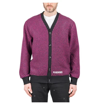 Pleasures Alliance Checkered Cardigan (Lila / Schwarz)