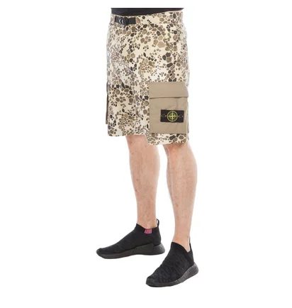 Stone Island Alligator Camo Cotton - Nylon Shorts (Beige)