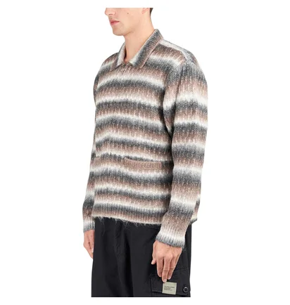 Obey Reggie Zip Up Cardigan Sweater (Braun / Beige)