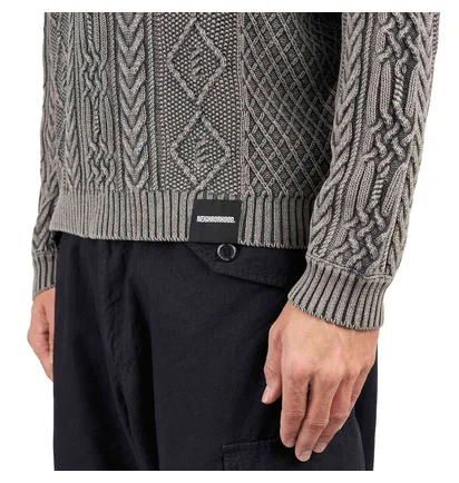 Neighborhood Washed Crewneck Cable Sweater (Schwarz)