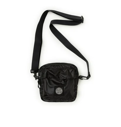 Stone Island Mussola Gommata Canvas Print Bumbag (Schwarz)