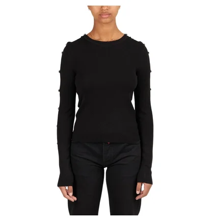 032c Unbutton Longsleeve Knit Top (Schwarz)