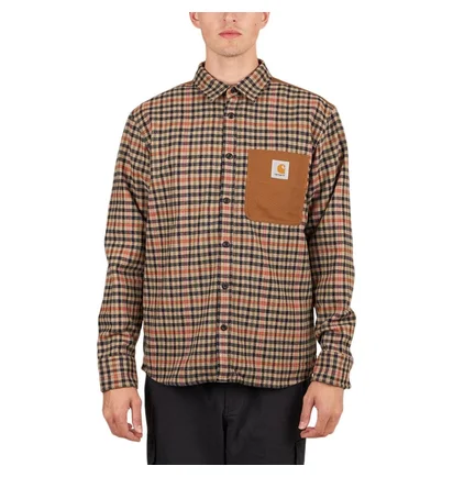 Carhartt WIP L/S Asher Shirt Check Leather (Braun / Orange)