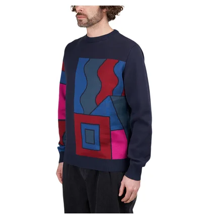 Parra Blocked Landscape Knitted Pullover (Navy / Multi)