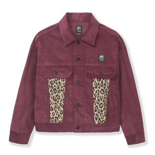 Brain Dead Leopard Contrast Trucker Jacket (Bordeaux)