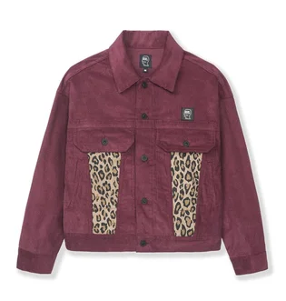 Brain Dead Leopard Contrast Trucker Jacket (Bordeaux)