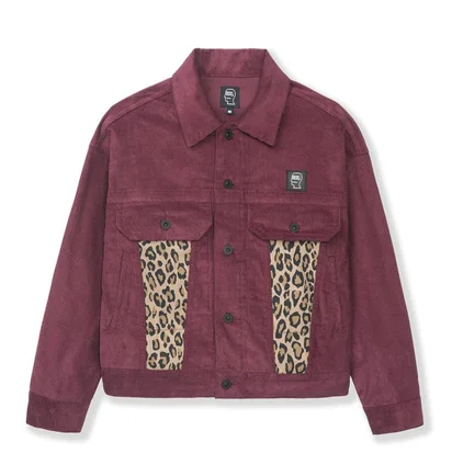 Brain Dead Leopard Contrast Trucker Jacket (Bordeaux)