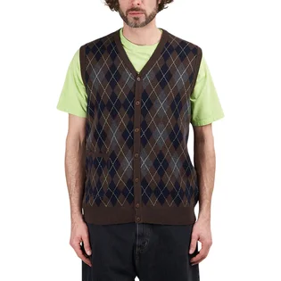 Pop Trading Company Knitted Cardigan Vest (Navy / Braun / Grau)