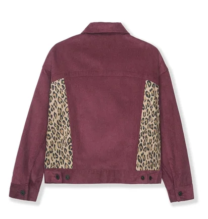 Brain Dead Leopard Contrast Trucker Jacket (Bordeaux)