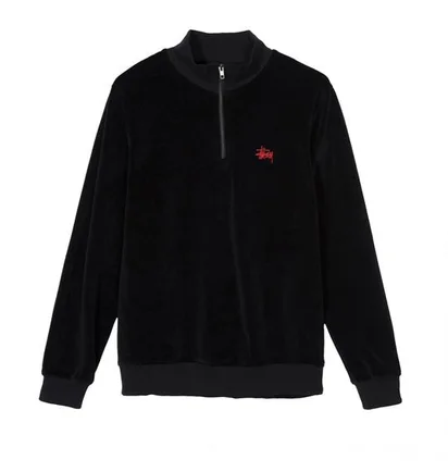 Stüssy Velours LS Zip Mock (Schwarz)