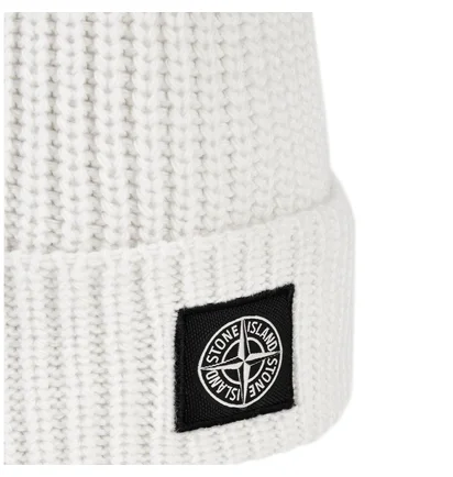 Stone Island Ribbed Beanie (Weiß)