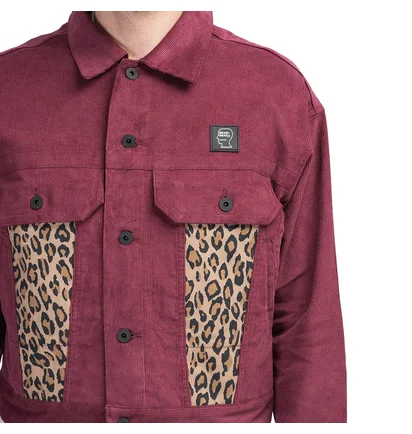 Brain Dead Leopard Contrast Trucker Jacket (Bordeaux)