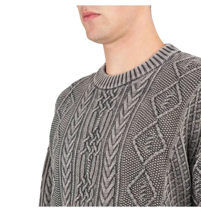 Neighborhood Washed Crewneck Cable Sweater (Schwarz)