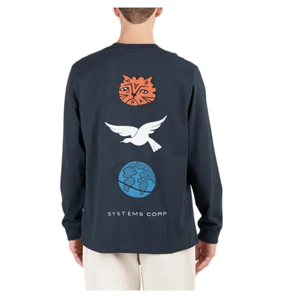 Parra Sad Cat System Bird L/S T-Shirt (Navy)