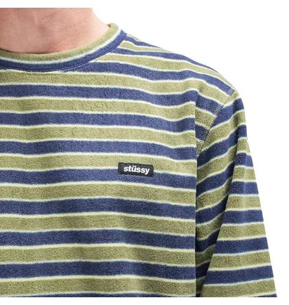 Stüssy Striped Polar Fleece Crewneck (Olive / Navy)